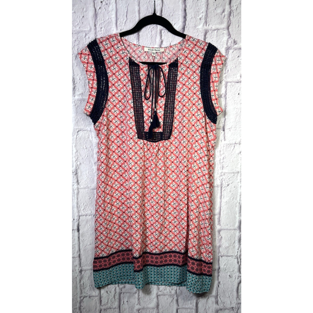 Black Rainn Women's M Boho Floral Sleeveless Mini Lightweight Shift Dress Rayon